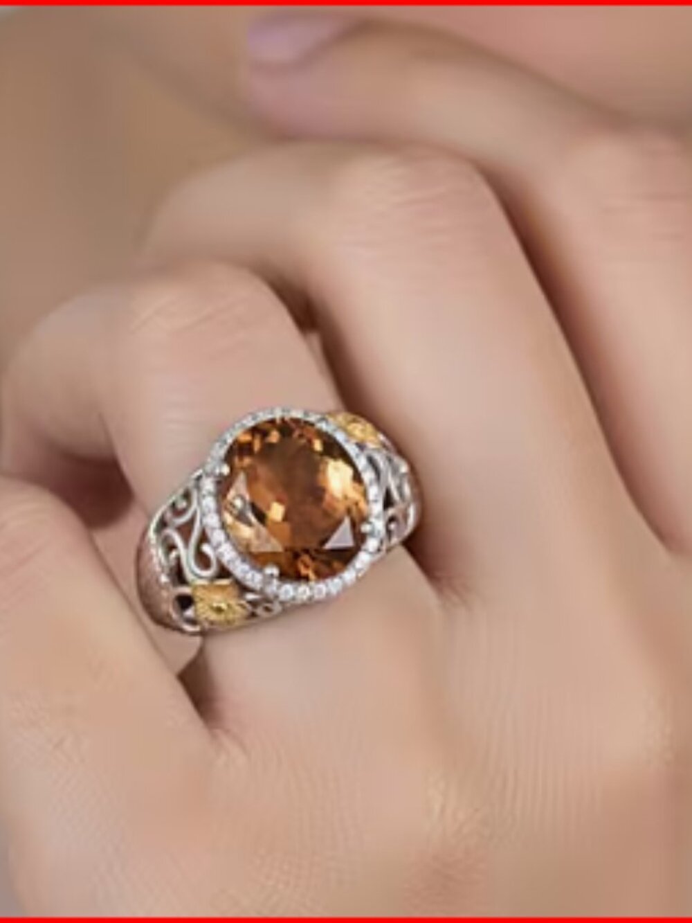 Autumn Alexite/White Zircon Maple Majesty Ring in 18K YG P - Picture 3 of 4